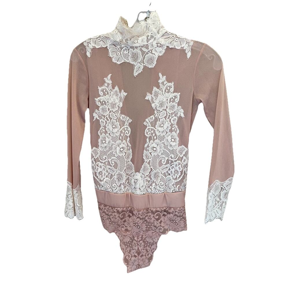 We Are HAH x Free People, Take HAH Bow Reversible Lacy Blush Bodysuit, Sz S